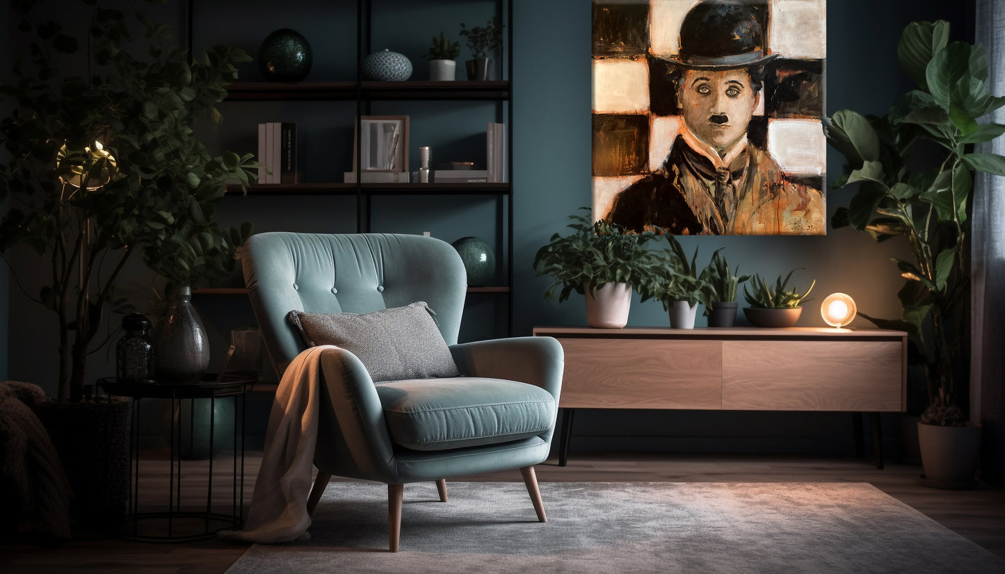 Painting of Charlie Chaplin by Dutch artist Colette van Ojik