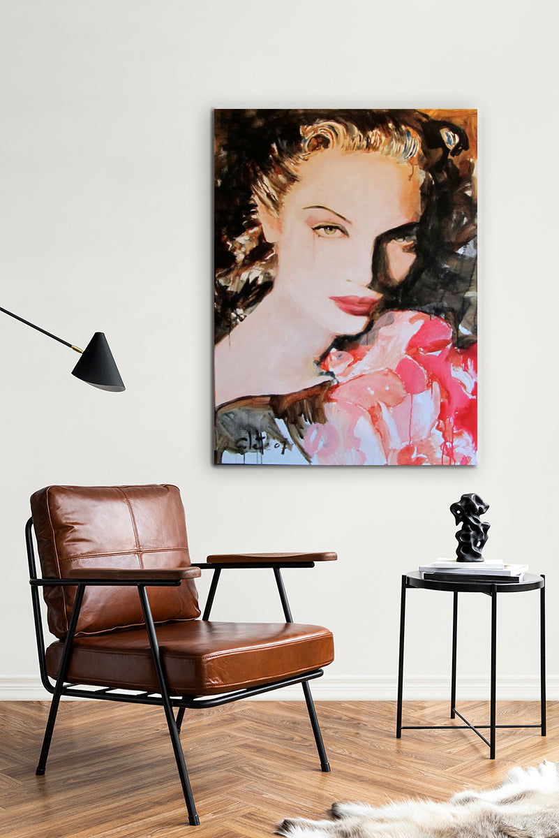 Mademoiselle, geschilderd door Colette van Ojik. Afmeting: 120x80x1.5 cm.