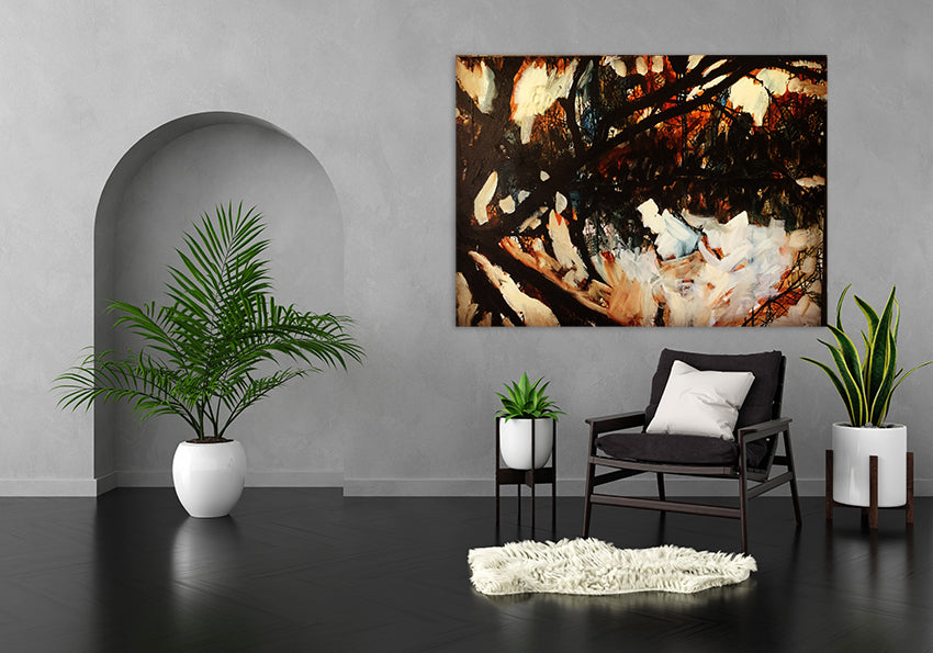 Dit grote originele schilderij is er één uit een serie van geabstraheerde waterlandschappen die Colette van Ojik maakte, het werk is geschilderd op een linnen van uitstekende kwaliteit en de extra brede zijkanten van het canvas zijn meegeschilderd, dus een lijst is niet nodig, het werk kan zó aan de muur.