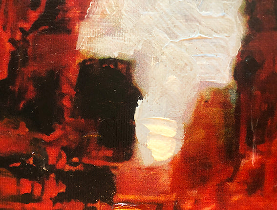 Painting of Amsterdam by Dutch artist Colette van Ojik. Vibrant red colors. Detail