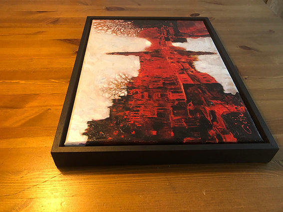 Painting of Amsterdam by Dutch artist Colette van Ojik. Vibrant red colors.