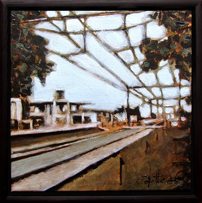 Colette van Ojik is geboren en opgegroeid in Veenendaal en schilderde dit voor Veenendalers bekende station.: Veenendaal de Klomp.