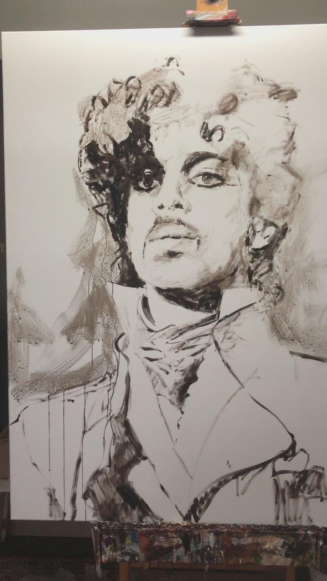 Video of a Painting in black and white by Dutch Artist Colette van Ojik of Prince